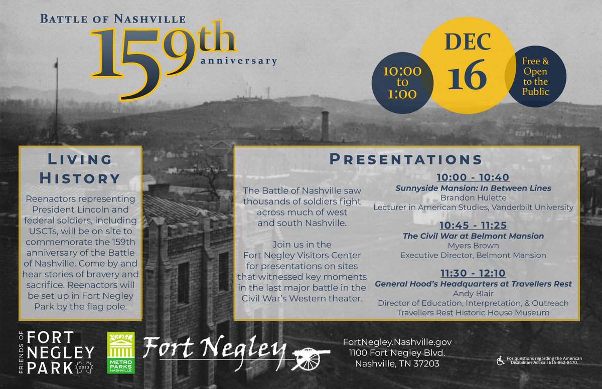 In commemoration of the Battle of Nashville, join us for living history in the park and presentations inside the @FortNegley visitors center. We can’t wait to see you there!