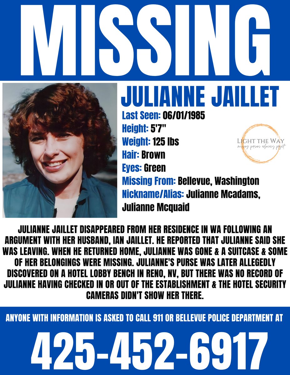 #MissingPosterMonday #JulianneJaillet #Washington #MondayMotivation #Missing #MissingPerson #MissingMothers #Unresolved