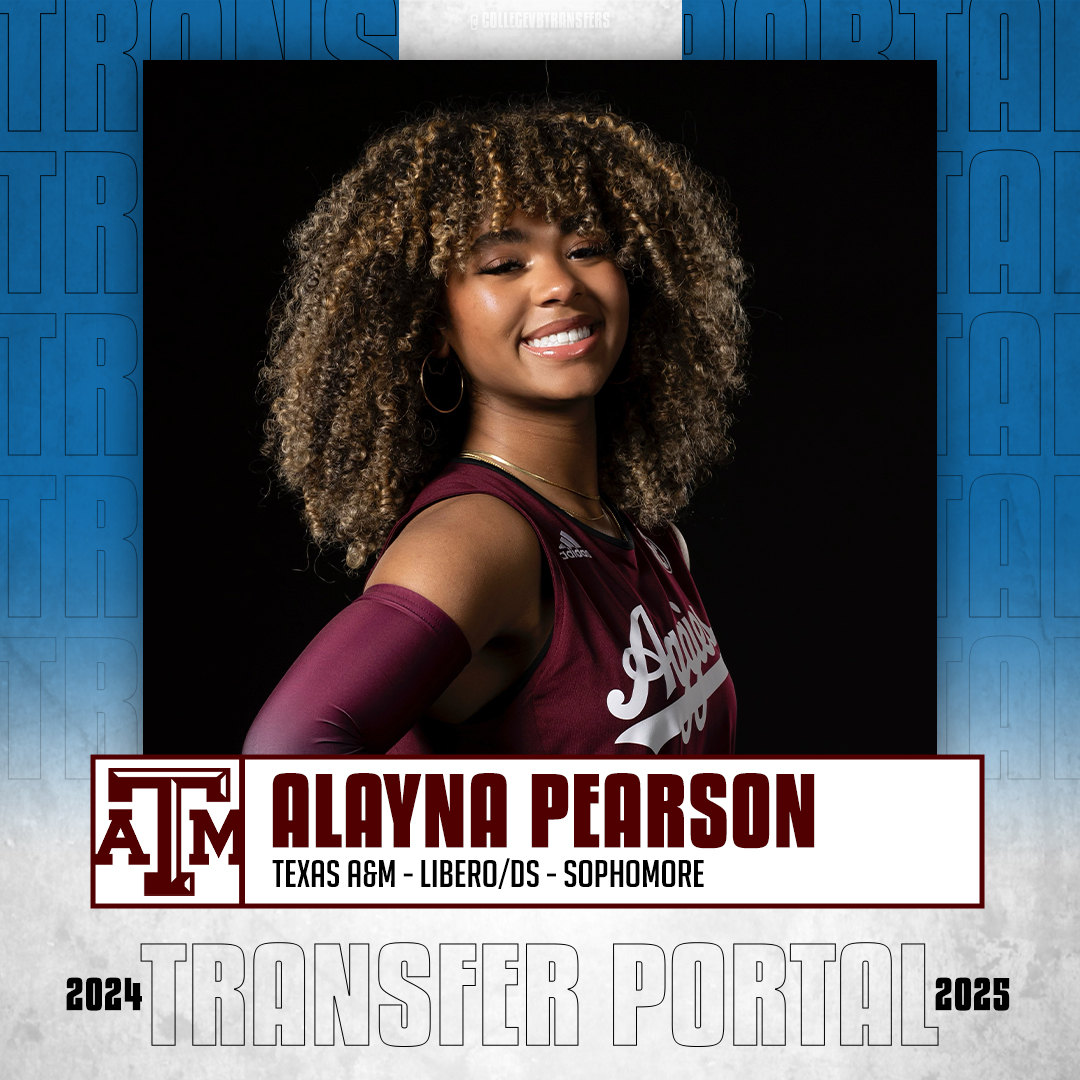 𝗜𝗻 𝗧𝗵𝗲 𝗣𝗼𝗿𝘁𝗮𝗹

✏️: Alayna Pearson
🏐: Libero/DS
🎓: Sophomore
📍: Texas A&amp;M

#CollegeVBTransfers | #NCAAWVB
