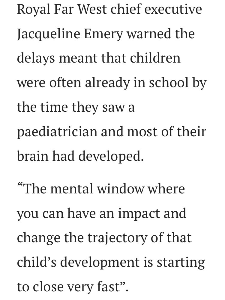 “many paediatricians had simply closed their books following a surge in demand, driven by an ⬆️ in referrals for neurodevelopmental assessments coupled with a workforce shortage. “This has gotten worse, there’s no doubt about it … & many families just give up”