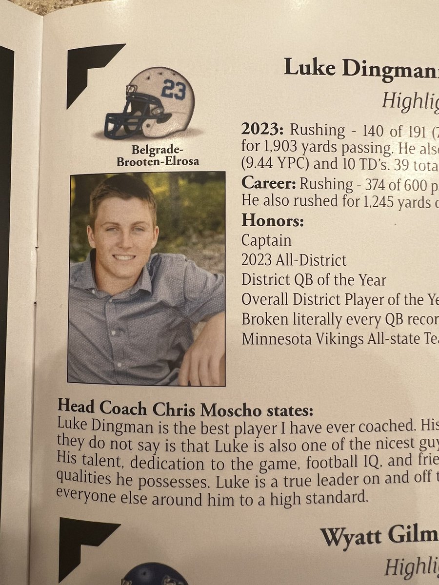 Chris Moscho (@cmoscho) on Twitter photo Congratulations to <a href="/DingmannLuke/">Luke Dingmann</a> on being a Mr. Football finalist. Luke is a tremendous football player, teammate and person on and off the field. Great banquet to cap off an incredible career! Congratulations to <a href="/DingmannLuke/">Luke Dingmann</a> on being a Mr. Football finalist. Luke is a tremendous football player, teammate and person on and off the field. Great banquet to cap off an incredible career!