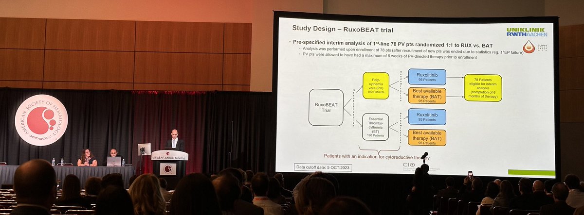 Tim Brümmendorf (@brummendorf) on Twitter photo <a href="/KoschmiederS/">S Koschmieder</a> from <a href="/UniklinikAachen/">Uniklinik RWTH AC</a> presenting an interim analysis of the #Pvera cohort of the #Ruxobeat trial of the <a href="/GsgMpn/">GSG-MPN</a> at #ASH2023. Ruxolitinib was more efficient in improving spleen size and selected symptoms over BAT in 1st line therapy #cioabcd <a href="/KoschmiederS/">S Koschmieder</a> from <a href="/UniklinikAachen/">Uniklinik RWTH AC</a> presenting an interim analysis of the #Pvera cohort of the #Ruxobeat trial of the <a href="/GsgMpn/">GSG-MPN</a> at #ASH2023. Ruxolitinib was more efficient in improving spleen size and selected symptoms over BAT in 1st line therapy #cioabcd