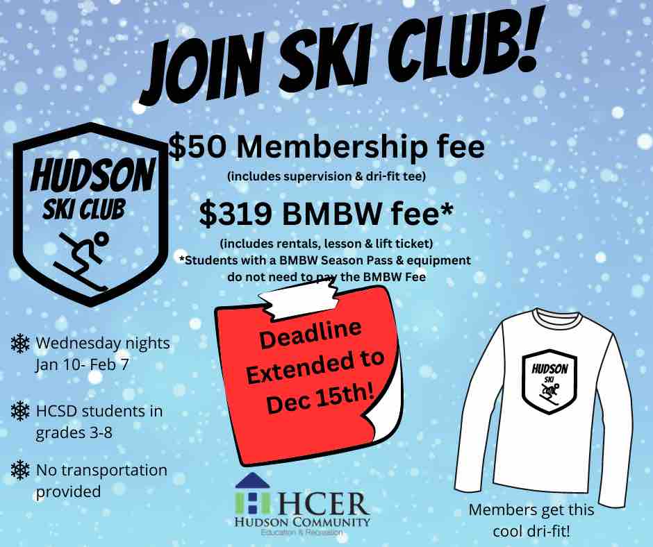 The deadline to sign up for Ski Club has been extended! Sign up before Dec 15! hudson.k12.oh.us/hcer