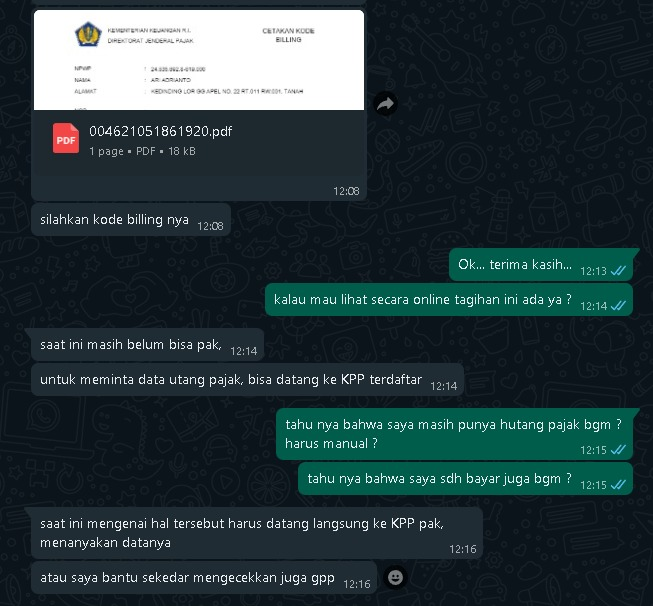ariadrianto's tweet photo. 3.
Ternyata informasi ini hanya bisa didapatkan SECARA MANUAL, tidak bisa dilihat dari Website Pajak. 

Pertanyaan saya : 
a.  apakah ini benar atau penipuan ?
b. Aneh juga ya ... kita tidak tahu hutang pajak kita atau kita sdh bayar denda atau belum, secara online... https://t.co/M5U8OAucOt