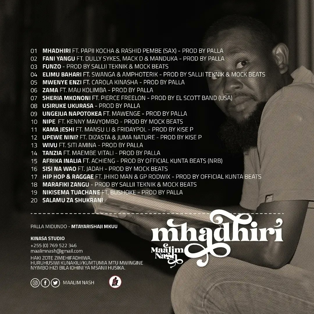 Nashemcee's tweet image. Alhamdulillah.
Album yangu ya mwisho kutoka ilikuwa mwaka jana mwezi kama huu na sasa ni imetimiza mwaka mmoja, Mhadhiri ni Album iliyosheheni kila aina ya  ladha.Bado inapatikana kwa njia ya, Email, Telegram nk.
Bei ni Elfu 25 tu.
Kama unataka kuinunua text WhatsApp 0769522346
