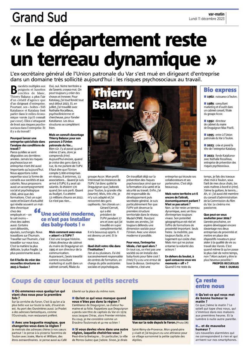 Qualité de Vie et Conditions de Travail #Qvct  prévention des risques psychosociaux #RPS , le #var à du potentiel ! 💪✌️
#katalaxy
#kataliance
Nathalie Rocailleux
#creationdentreprise 
#varmatin