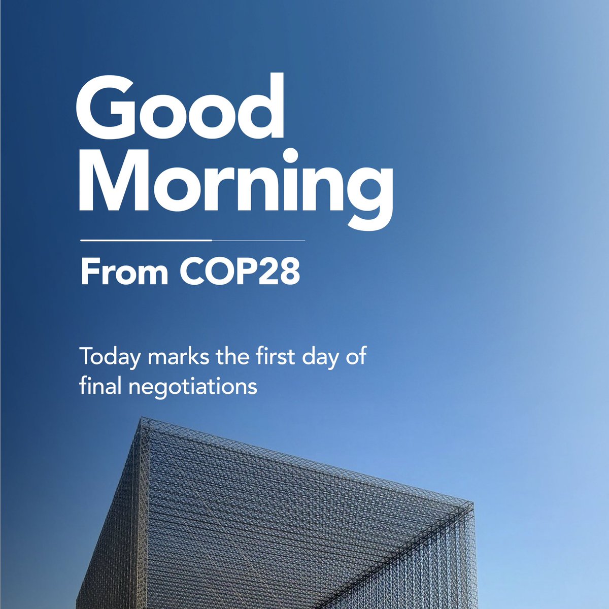 ADSWagenda's tweet photo. Good morning from #COP28UAE!
Today marks the first day of final negotiations.
Make sure to catch up on all the action from #ADSWAtCOP28:
π https://t.co/6TOQ9AHcTE
#UnitedOnClimateAction
#ADSWAtCOP28 https://t.co/xU9YfPZclr
