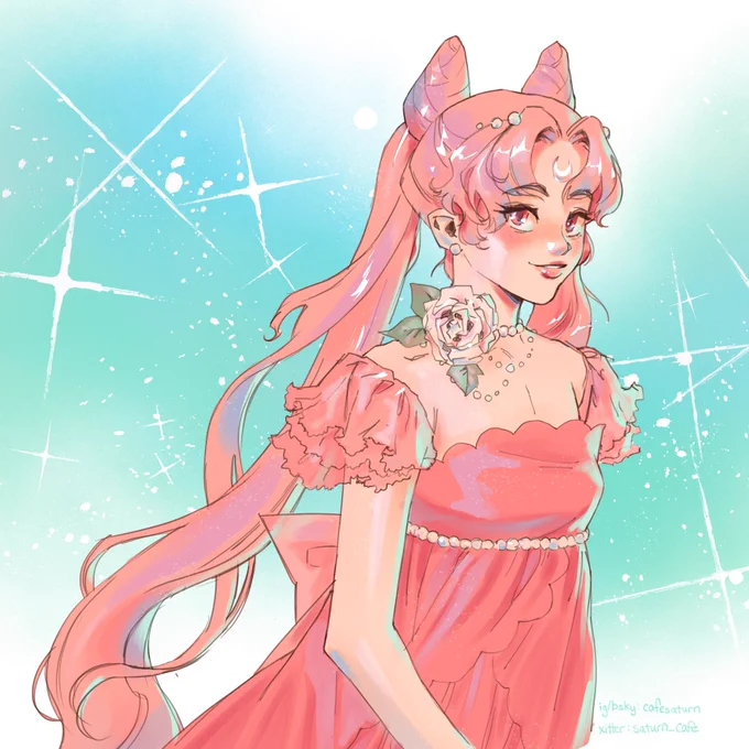Drew a teen princess Chibimoon/Small Lady Serenity! Trying out some different brushes and coloring methods  