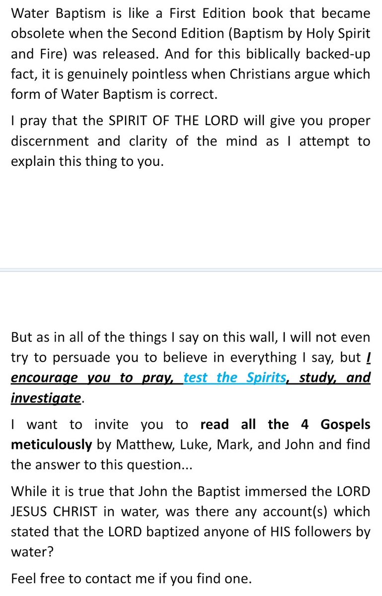 <a href="/wendelltalks/">Wendell</a> Water Baptism (whether by immersion or sprinkling) by John the Baptizer was already superseded by Baptism by Holy Spirit and Fire by the LORD JESUS CHRIST a long, long time ago. (Ctto)
