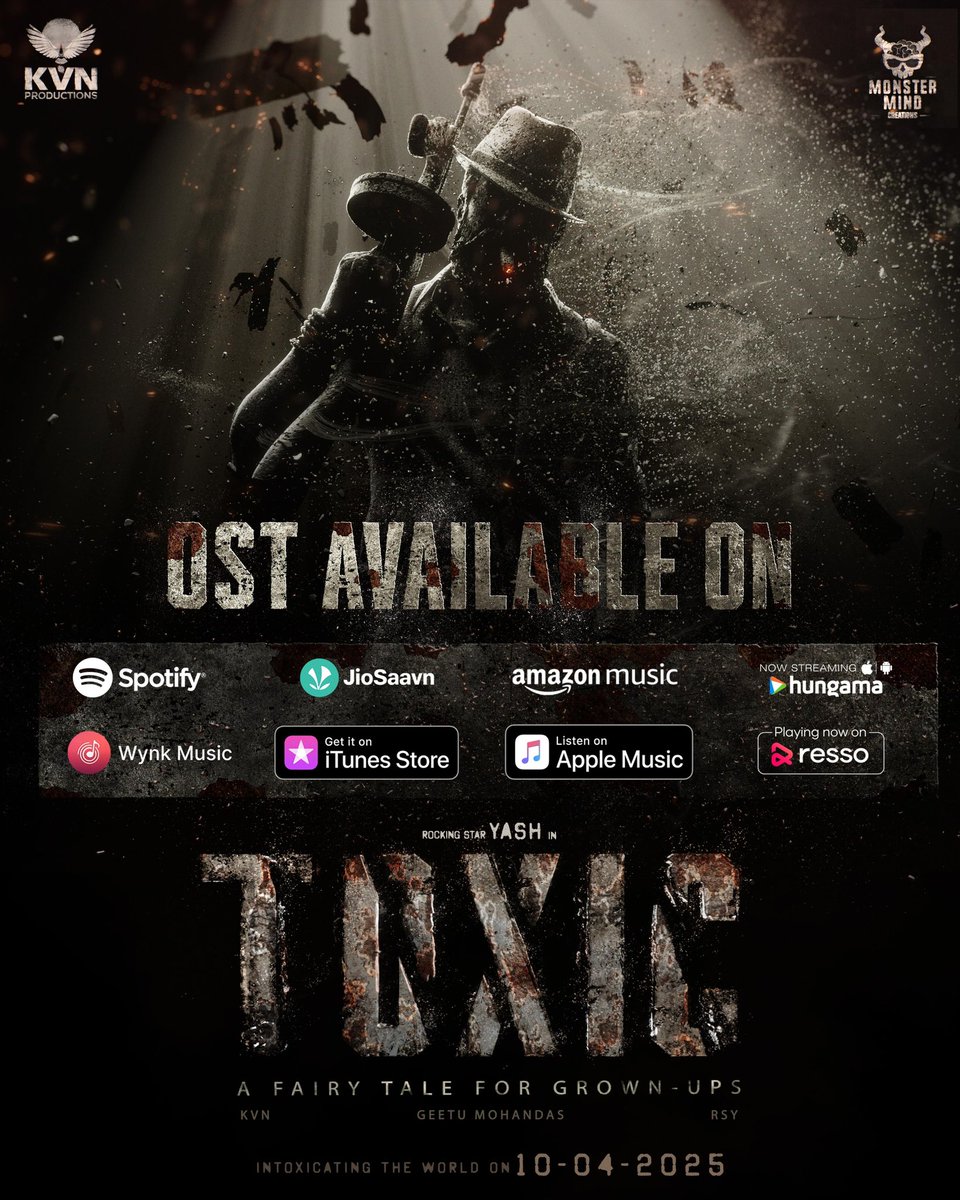 KvnProductions's tweet photo. The addictive #TOXIC Title Announcement score is now available at your favourite music platforms 🎶

https://t.co/C4OdTZrpWW

@TheNameIsYash #GeetuMohandas 
@KVNProductions
@Toxic_themovie #TOXICTheMovie https://t.co/7jolDC05nH