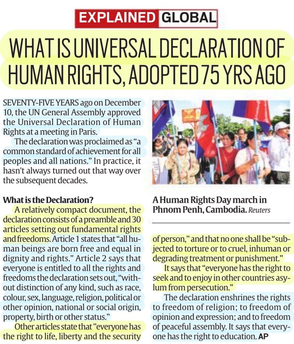 imRavikantYadav's tweet image. #UDHR 

'What is Universal Declaration of Human Rights, adopted 75 yrs ago'
:Details 

#UDHR75 #UniversalDeclarationofHumanRights #UnitedNations 
#HumanRights #HumanRightsDay2023 #HumanRights75 
#RightToEducation
#RightToLife #Liberty #religion #Refugee #asylum

#UPSC 

Source:IE