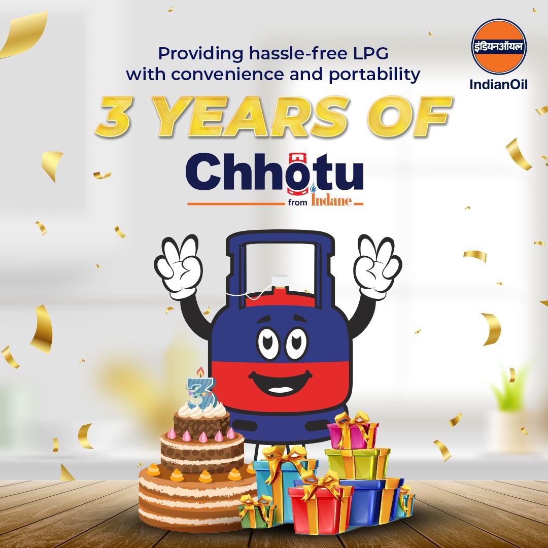 ChairmanIOCL's tweet photo. Today, we celebrate the third anniversary of Indane Chhotu, #IndianOil's innovative 5 Kg LPG cylinder, embodying our commitment to customer delight and ease of living. Chhotu has redefined the LPG landscape in India, making fuel accessible from remote villages to urban centers with its compact, easy-to-handle design. 

The 5 Kg cylinder stands out for its customer-centric features - no security deposit, easy buyback options, and a focus on adaptability, enhancing the overall customer experience. Requiring just a government-recognized ID for connection, Chhotu has simplified LPG usage and is  tailored for diverse needs, from migrants in urban areas to small households and space-constrained businesses, ensuring LPG availability through a wide network of distributors, local stores and IndianOil fuel outlets.

As we mark this significant milestone, IndianOil renews its pledge to innovation and unwavering focus on making energy both accessible and convenient for every Indian home.
#Chhotu #LPG