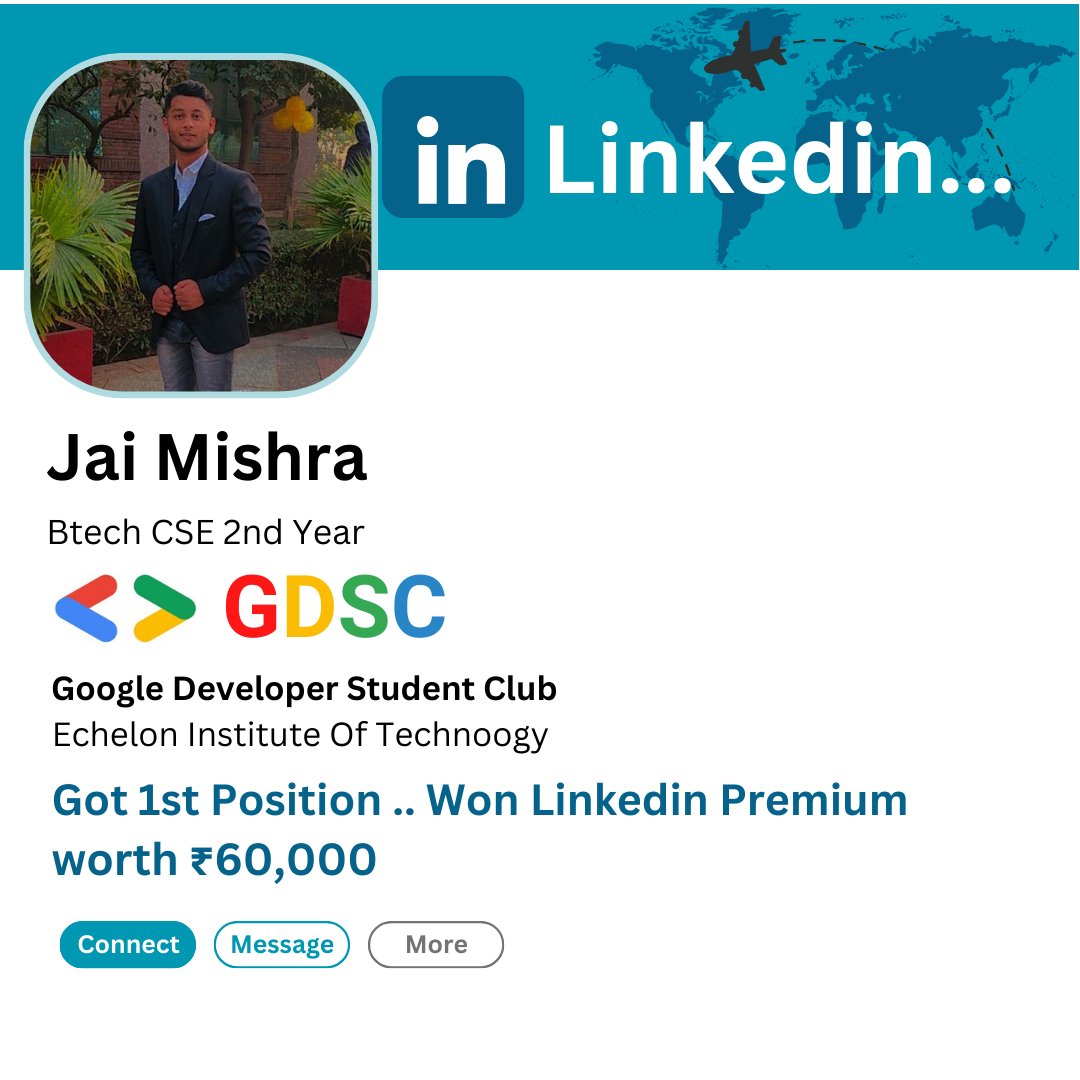 GDSCEchelon's tweet photo. Congrats jai 
reaching a new height career!
#teamjai#inkedinpremium#careergoals#newheight https://t.co/c6U5cjh3sB