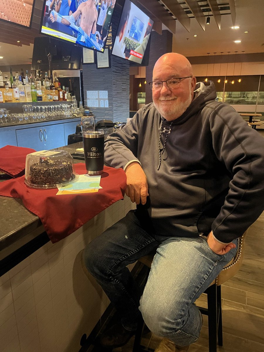 Thank you <a href="/HiltonHotels/">Hilton Hotels</a> for the cake and coffee mug on my last trip to <a href="/hiltonsuiteswpg/">Hilton Winnipeg</a> before my retirement. I have always supported the Hilton brand and always will.