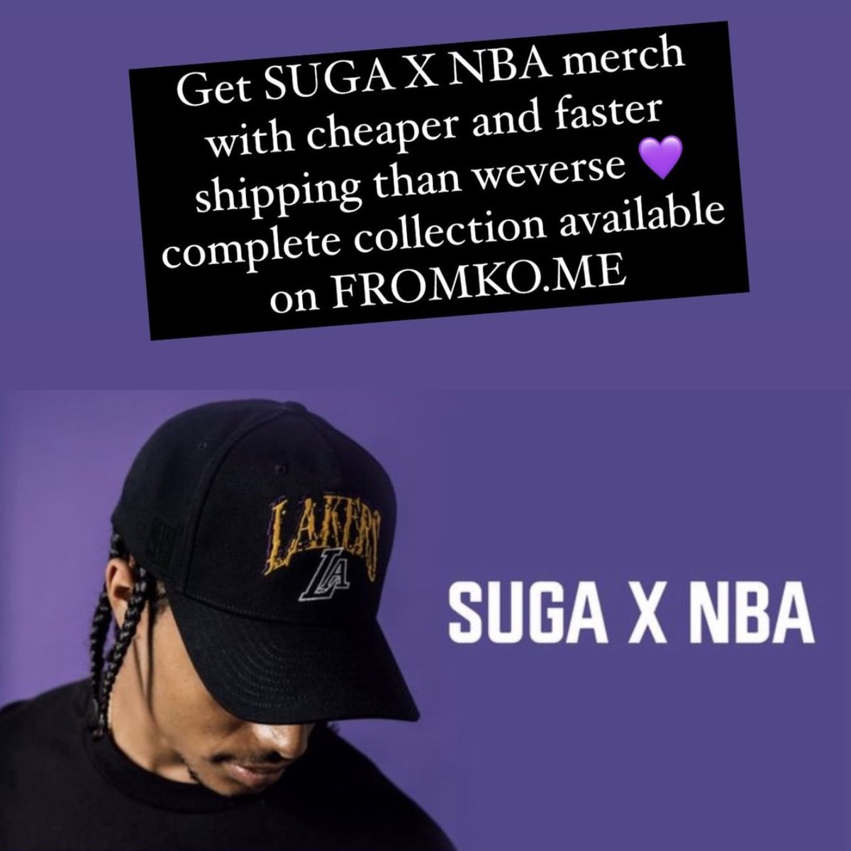 FROMKOOFFICIAL's tweet photo. SUGA X NBA collection is now available on https://t.co/c6FrGe9sPF with cheaper and faster shipping than weverse 💜

Order directly in our store or use our free Korean proxy shipping address to order by yourself! 🛍️

‼️Read the review of one of our customers who uses our kaddy 🥰 https://t.co/RU30G3gIAr