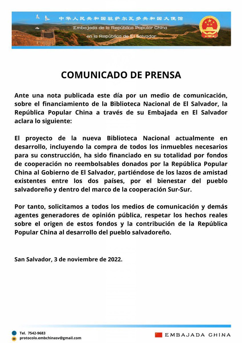 MichelCaballero's tweet photo. ¡DESENMASCARAN A BUKELE!

El gobierno de China le dió un parado a Bukele y sus medios prepagos, que trataron de manipular y decir que la construcción de la moderna Biblioteca, fue obra de su gobierno, cuando en realidad fue un proyecto ejecutado y financiado China. https://t.co/8K1Nh8TYKg