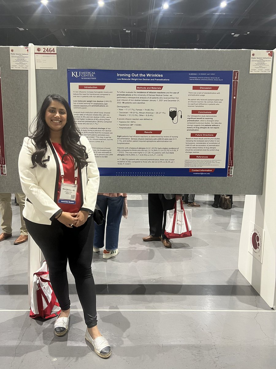 DrAliyaRashid's tweet photo. Premedications ARE in fact beneficial in patients who have a history of drug allergies when receiving IV iron infusions! Great work @NinaMathewMD #ASH23 #hematology https://t.co/VnsvaCwNCV