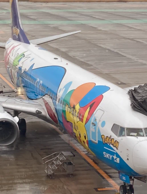 早朝の飛行機で無事帰宅しましたとった飛行機が偶然ピカチュウジェットでアナウンスめっちゃピカピカいってて可愛かった〜!!!ポケモンの音楽も鳴ってて、なんだかカントー地方からホウエン地方に降り立った気持ちになれて楽しいなってなったよ