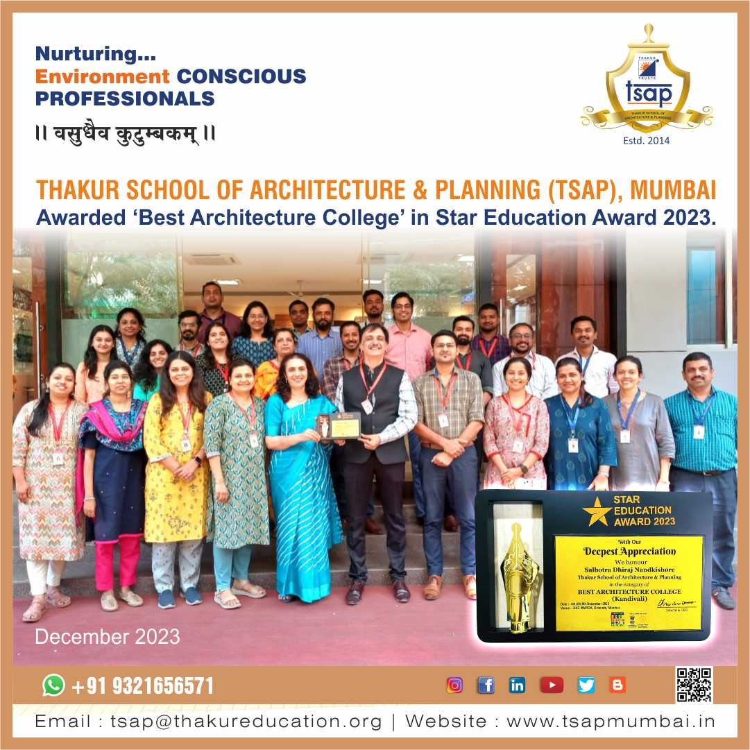 tsapmumbai's tweet photo. "Best Architecture College" in Star Education Award 2023!
#tsap #thakurschoolofarchitectureandplanning #tsapmumbai #best #architecture #college #stareducation #award #achievement #2023 https://t.co/2TiL2HA7lr
