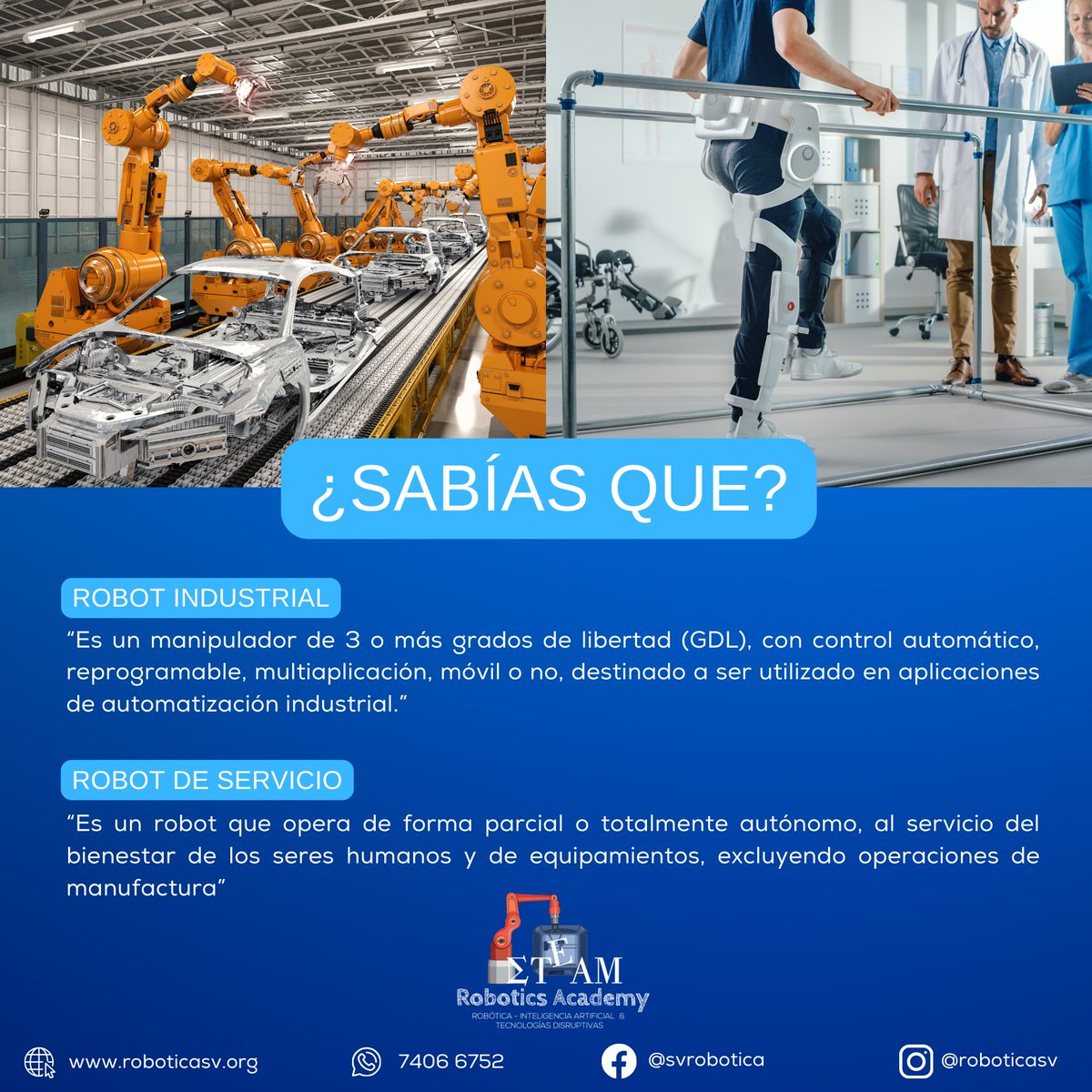 Robots industriales vs robots de servicio!

'Formando líderes Innovadores Emergentes a través de la educación STEAM'.

#STEAMRoboticsAcademy
#InnovativeEducation
#lideresemergentes
#EducacionSTEAM