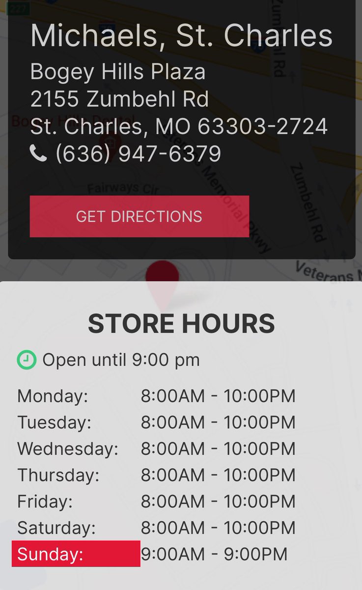WhatsTheTeaTom's tweet photo. @MichaelsStores it’s frustrating when the hours on your official website aren’t consistent with the store. The Michael’s in St. Charles, MO at 2155 Zumbehl Rd just turned me away because they close at 8 when https://t.co/pbMN7zSTGy says they close at 9. Waste of a trip. https://t.co/ludoZqZ7kf