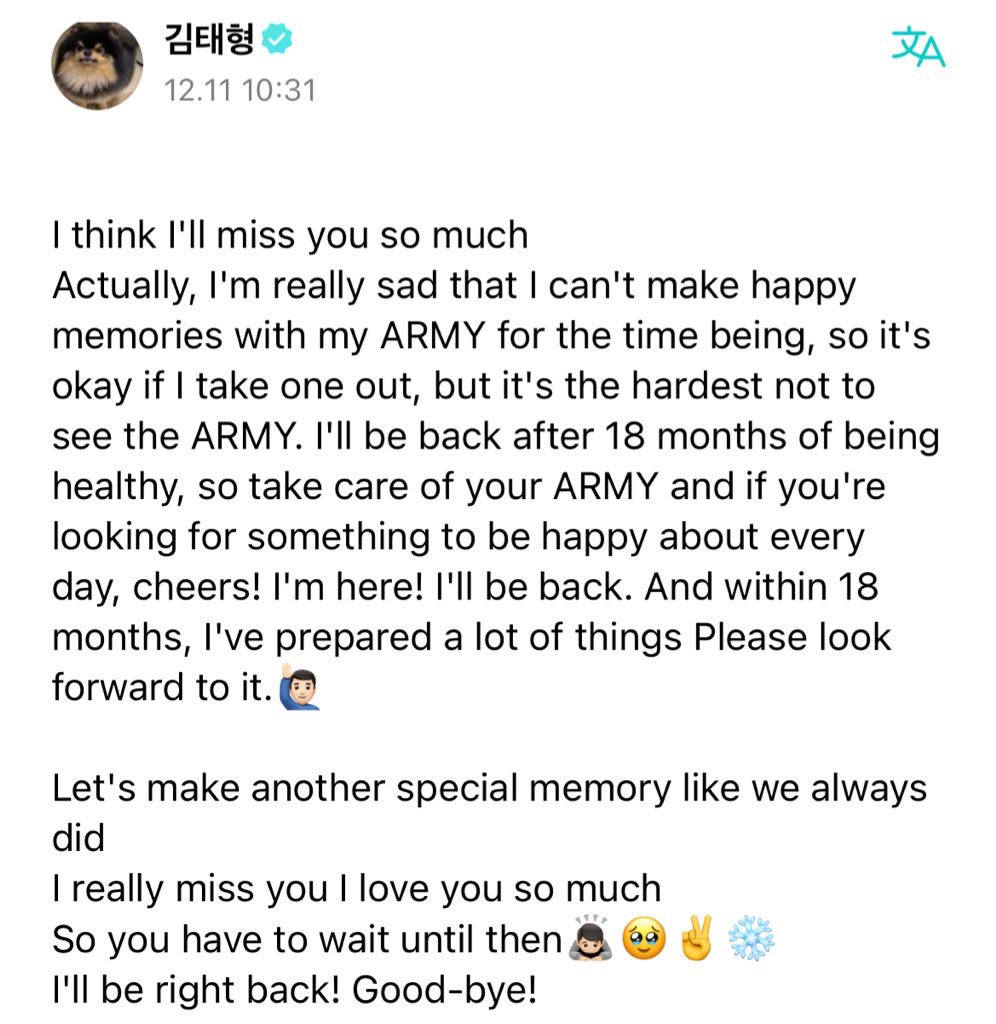 seokjinbit's tweet photo. 🐹: “now, it's curtain call time”
🐿️: “I love you ARMY 🫡💜 I'll be back safely”
🐱: “ARMY!!!! Always, thank you and love you😊”
🐨: “See you in the future
I love you a lot.”
🐰:  “I'll miss you deeply while waiting for the day we meet again”
🐯: “I'll be right back! Good-bye!” https://t.co/XL3ufvGdWq