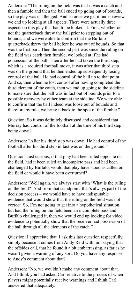 TomPelissero's tweet photo. Pool report with NFL SVP Walt Anderson and referee Carl Cheffers, who said of the critical offsides penalty on #Chiefs WR Kadarius Toney: “(C)ertainly, no warning is required, especially if they are lined up so far offsides where they’re actually blocking our view of the ball.” https://t.co/iKQPujy5R0