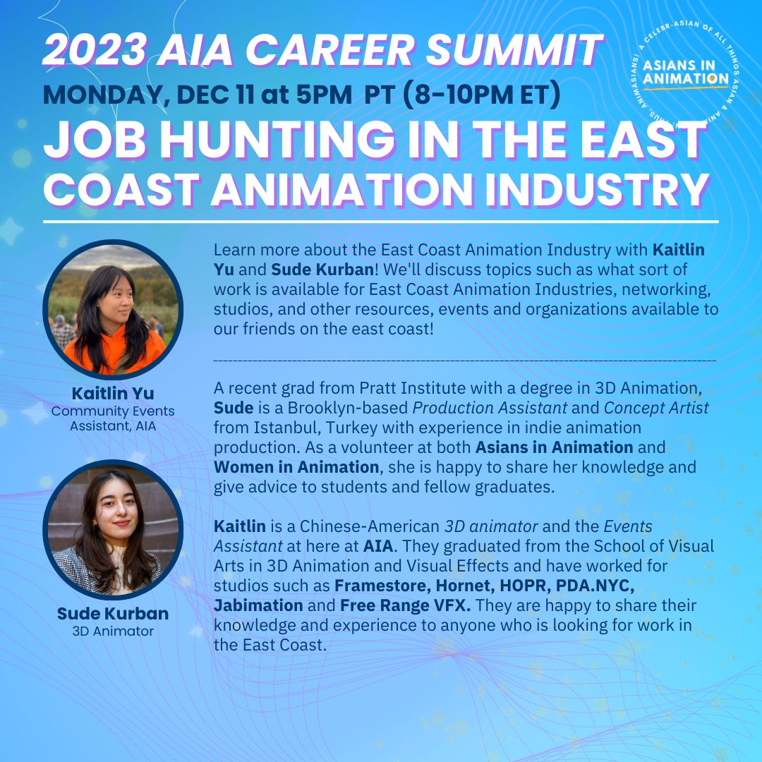 AnimAsians's tweet photo. Onto Week 3 of the AIA Career Summit!✨ Learn more about our upcoming events Thurs-Sun! Remember to RSVP at https://t.co/l0IAF3nEIq, and see the full schedule at https://t.co/ncHKiQaAyH.
#asiansinanimation #animasians #animation #AIAcommunity #AIA https://t.co/MsfhSFO9Rg