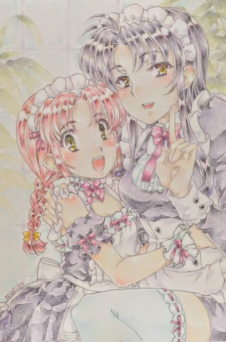 #アナログ #イラスト #色鉛筆 #女の子 #メイド服 #メイドさん 