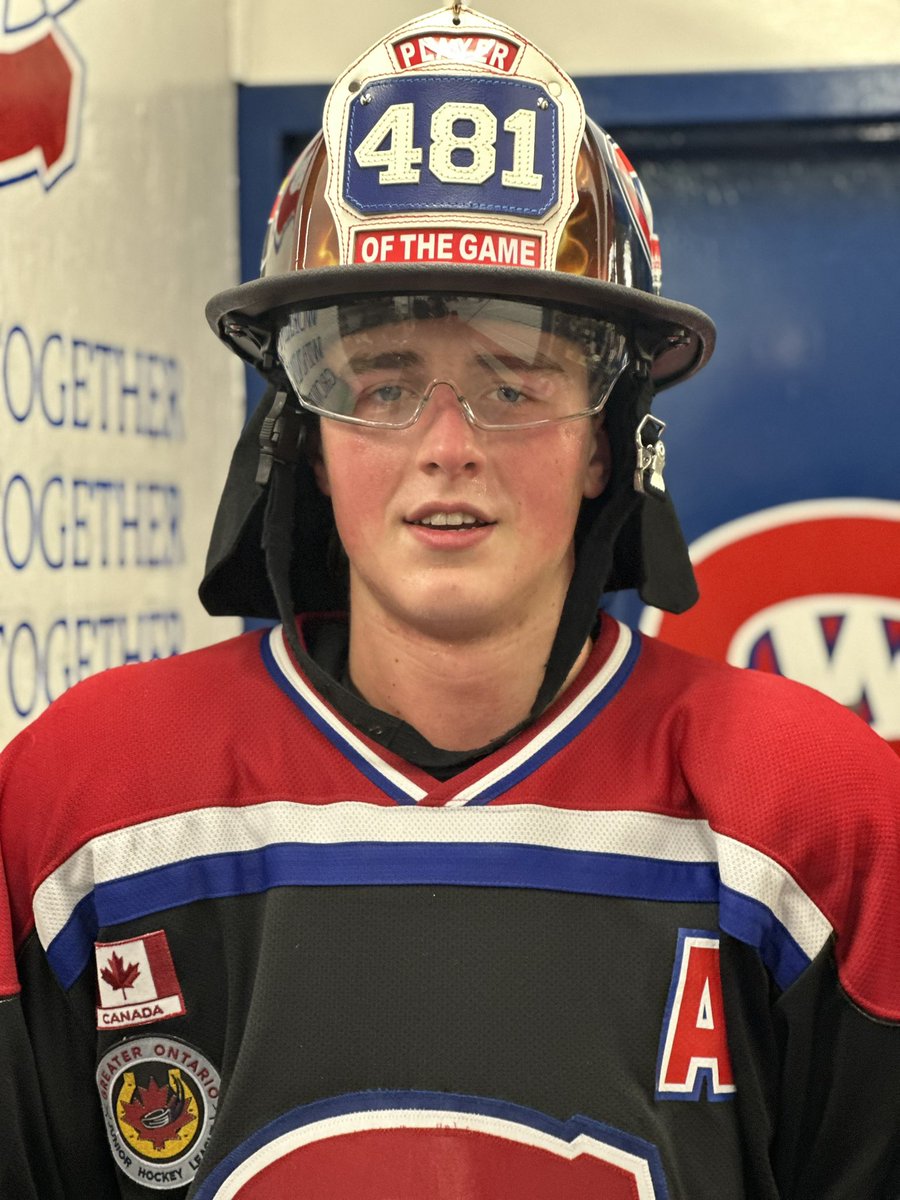 Normally, whoever scores the OT winner automatically receives the <a href="/WPFFA_481/">Welland Firefighters L481 🇨🇦</a> Player of the Game helmet. But Josh would never keep it for himself and, in honour of Kai’s 100th game, awarded him with the helmet. He also assisted on the game winner.