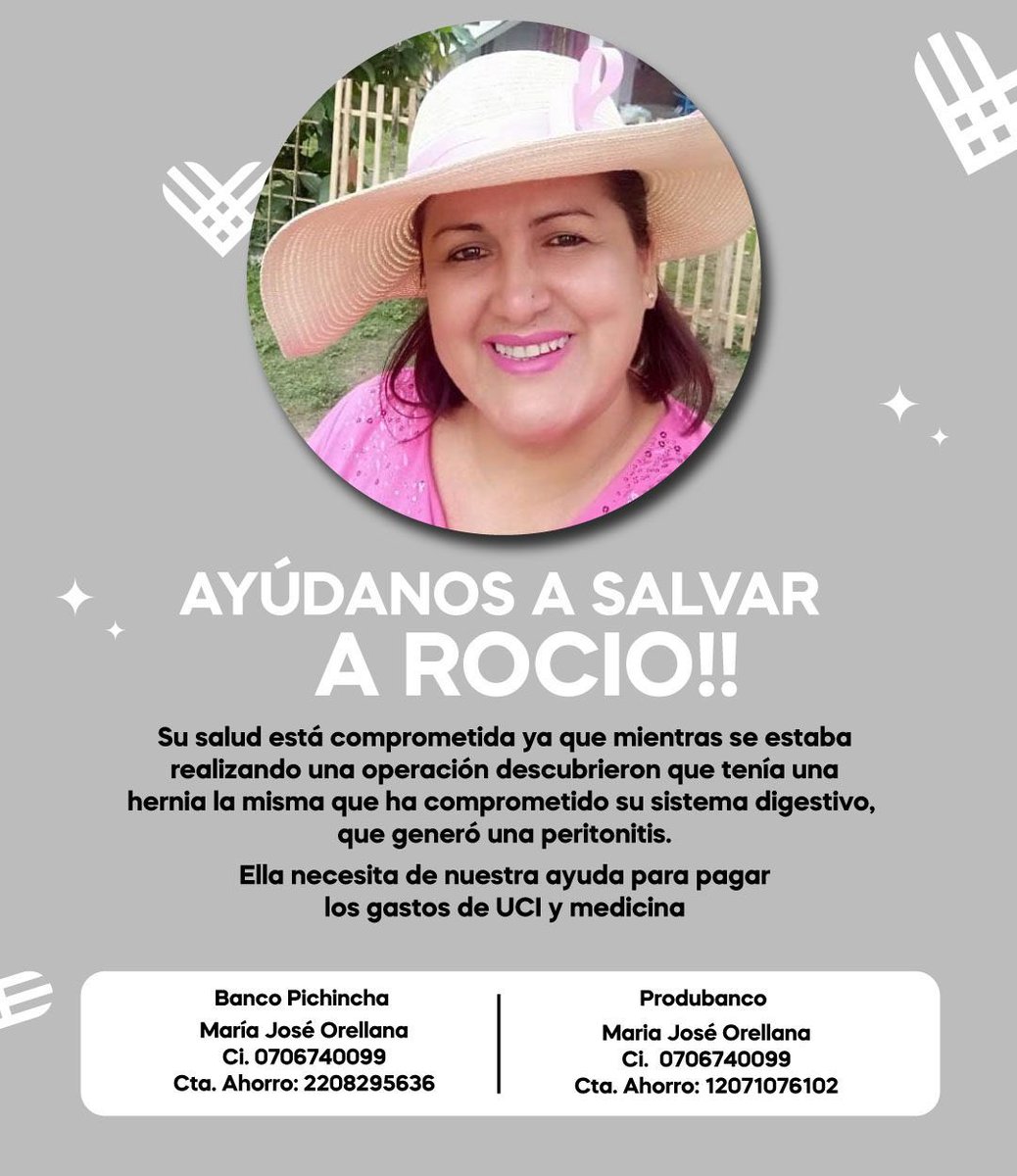 EmiliaVanoni's tweet photo. Necesitamos de ti! Mi tía está súper grave y necesitamos cubrir muchos gastos 🙏🏻🙏🏻 su nieta e hija la esperan en casa❤️

LO QUE ESTE EN TU CORAZÓN DONAR SERÁ DE MUCHA AYUDA! https://t.co/yYjpOTfAg8