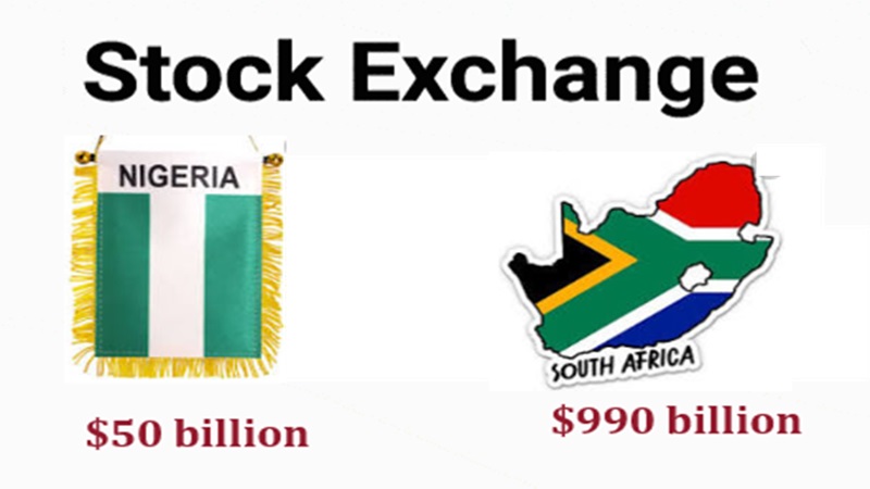 ndekekwe's tweet image. South Africa (Johannesburg) stock exchange has a cumulative market cap of about $990 billion when the Nigeria stock exchange is $50 billion. When you remember that Nigeria (population, 200 million) has 3x the population of South Africa (pop, 60 million), you will agree that we…