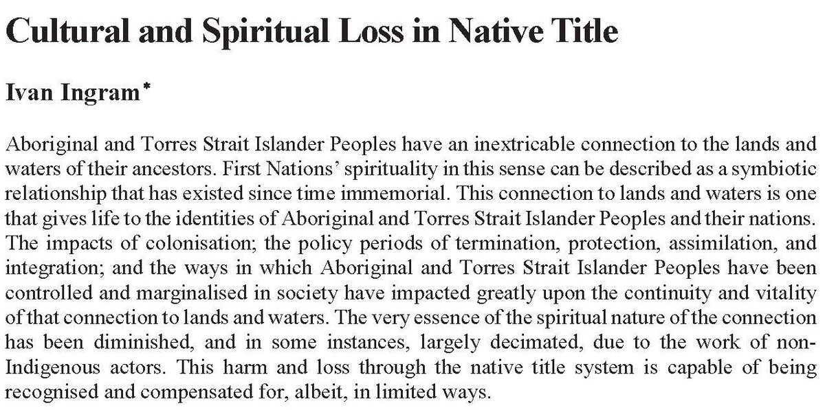 See how the native title system affects far more than property rights in Ivan Ingram’s ‘Cultural and Spiritual Loss in Native Title’ in the new issue of the Australian Journal of Law and Religion:  ausjlr.com/wp-content/upl… #NativeTitle #LawandReligion