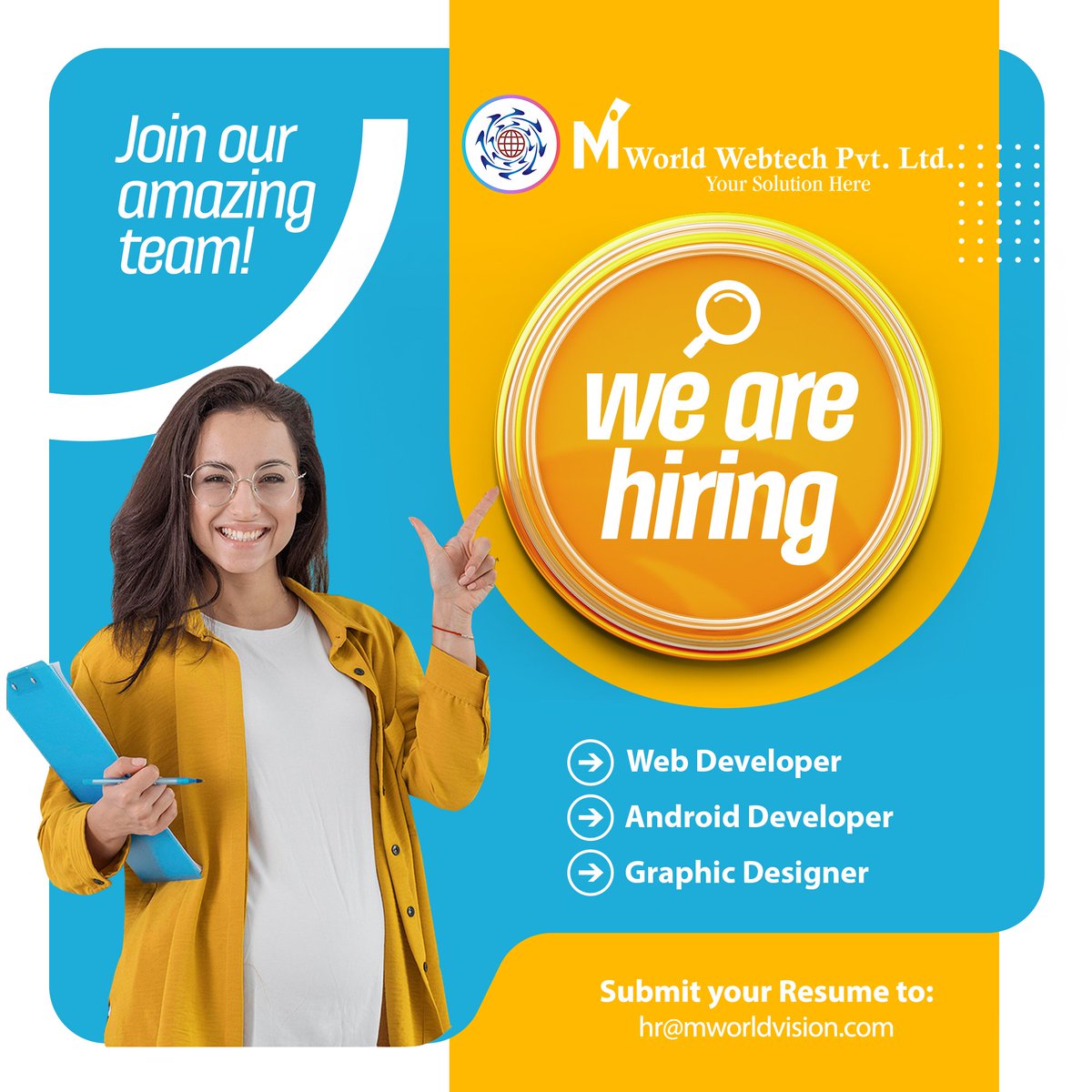 We are hiring
Web Developer
Android Developer
Graphics Designer
#webdeveloper #androiddeveloper #graphicdesigner 
#rajkot #hiring #fresher #fresherjobs #experience #job #vacancy