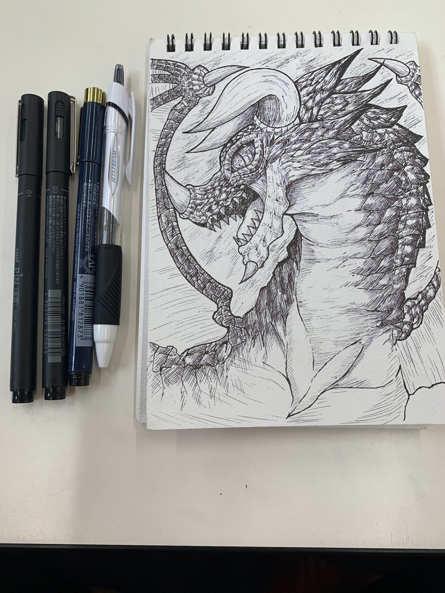 ボールペン+マッキーペンでドラゴン描いた!!
#イラスト #ボールペン画 