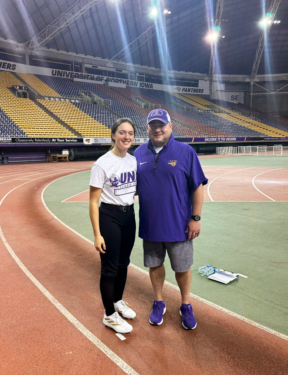 pwestra2026's tweet photo. Had a good time at the @UNISoftball camp today!! Thank you coaches and players for putting on a great camp! I learned a lot of new things! @GarrettFurnal @CoachMWright3 @08NEGold515 https://t.co/k5hm6gd7L3