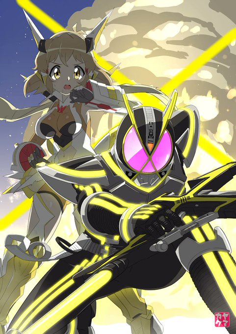 立花響を助けに来る仮面ライダーカイザ、爆発背景&amp;発光バージョンも作っておりました!
やっぱりファイズ系ライダーは光ってなんぼですねぇ。 