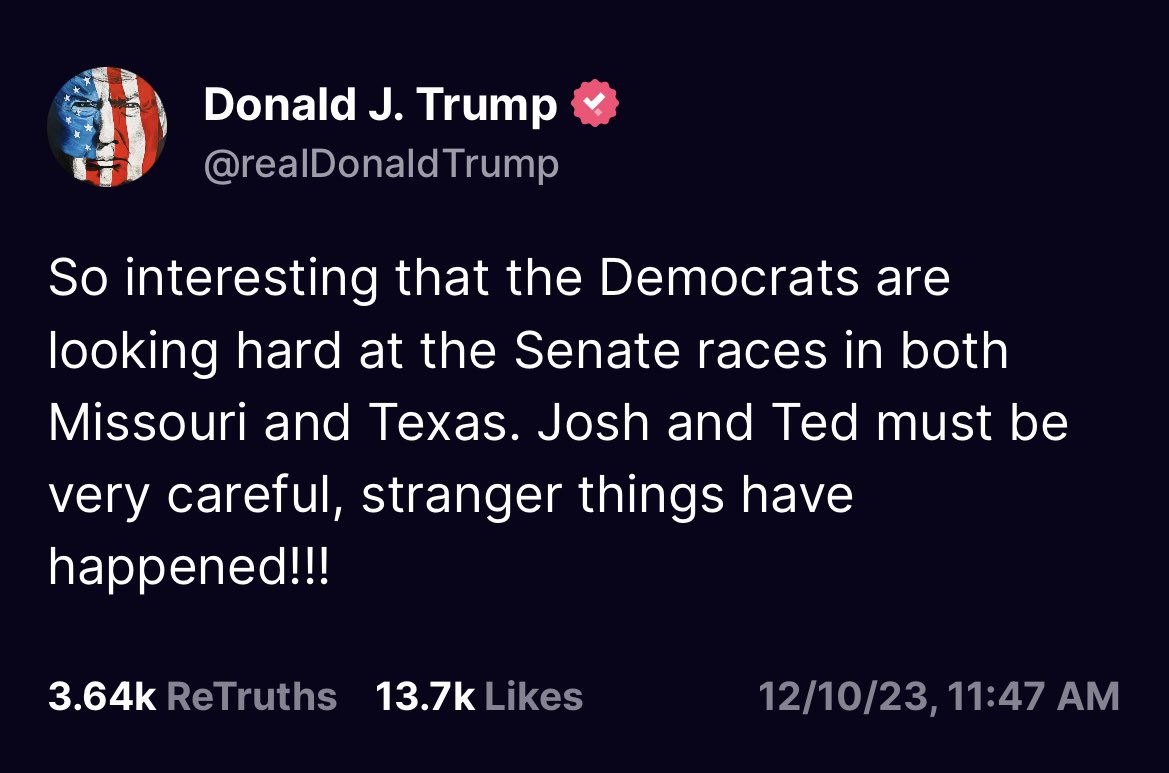 RonFilipkowski's tweet photo. This was posted for one reason. Neither Hawley nor Cruz has endorsed Trump in the primary. A mob boss warning to both. https://t.co/4nsnusqlEs