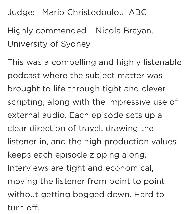 Grateful to have been highly commended by the 2023 Ossie Awards for my podcast, Standard Deviations! Thanks once again to everyone who worked on it with me.