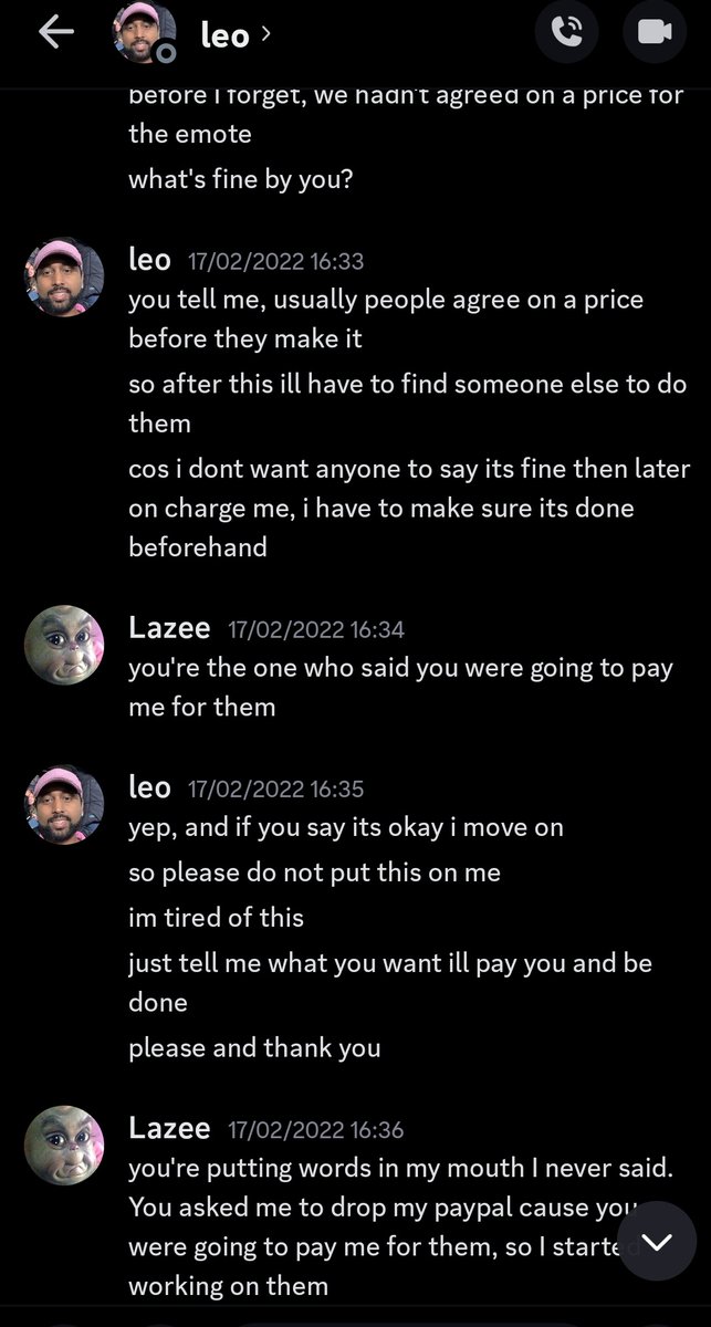 ArtLazee's tweet photo. But he then faked to agree to pay me and blocked me on discord where we would talk work together.

Weeks later he was still using the assets i had made for him on his channel. I DM him on instagram to ask him to not to use them without my consent and edit them out but he said no https://t.co/pT3ZbuzN0K