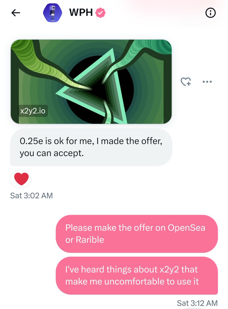 DrTexx's tweet photo. . @wph_eth is a SCAMMER.

🚫 DO NOT TRUST THEM 🚫

They will screw you around and eventually send you a phishing link to a fake https://t.co/KIBc6F6JG3 offer - even the link preview says https://t.co/KIBc6F6JG3, but I checked just in case and it rly goes to .in (fake version) https://t.co/leJeByfsk7