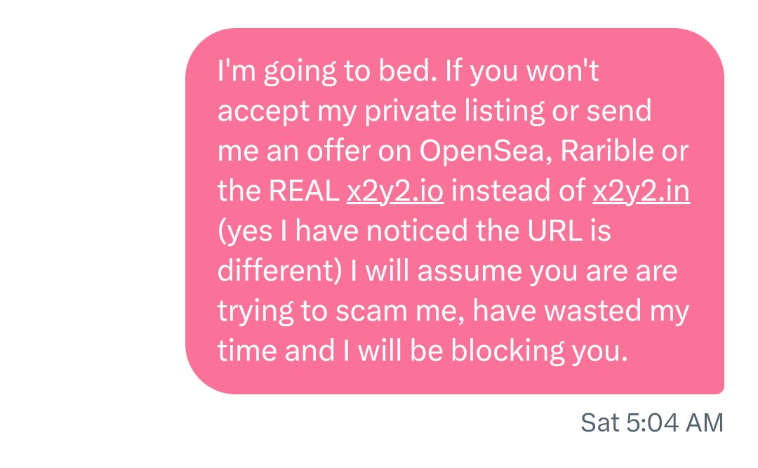 DrTexx's tweet photo. . @wph_eth is a SCAMMER.

🚫 DO NOT TRUST THEM 🚫

They will screw you around and eventually send you a phishing link to a fake https://t.co/KIBc6F6JG3 offer - even the link preview says https://t.co/KIBc6F6JG3, but I checked just in case and it rly goes to .in (fake version) https://t.co/leJeByfsk7
