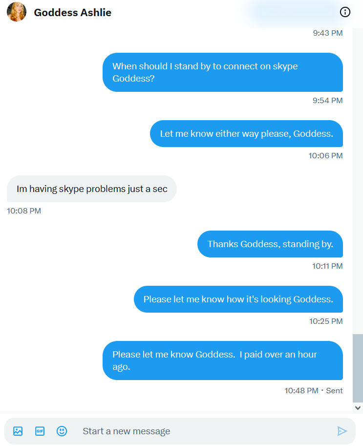 Cue92552829's tweet photo. @GoddessAsh888 scammed on a wishtender payment, stopped responding after getting paid for a skype call and being given plenty of time.
scam scammer https://t.co/fwWeBFEJJ5