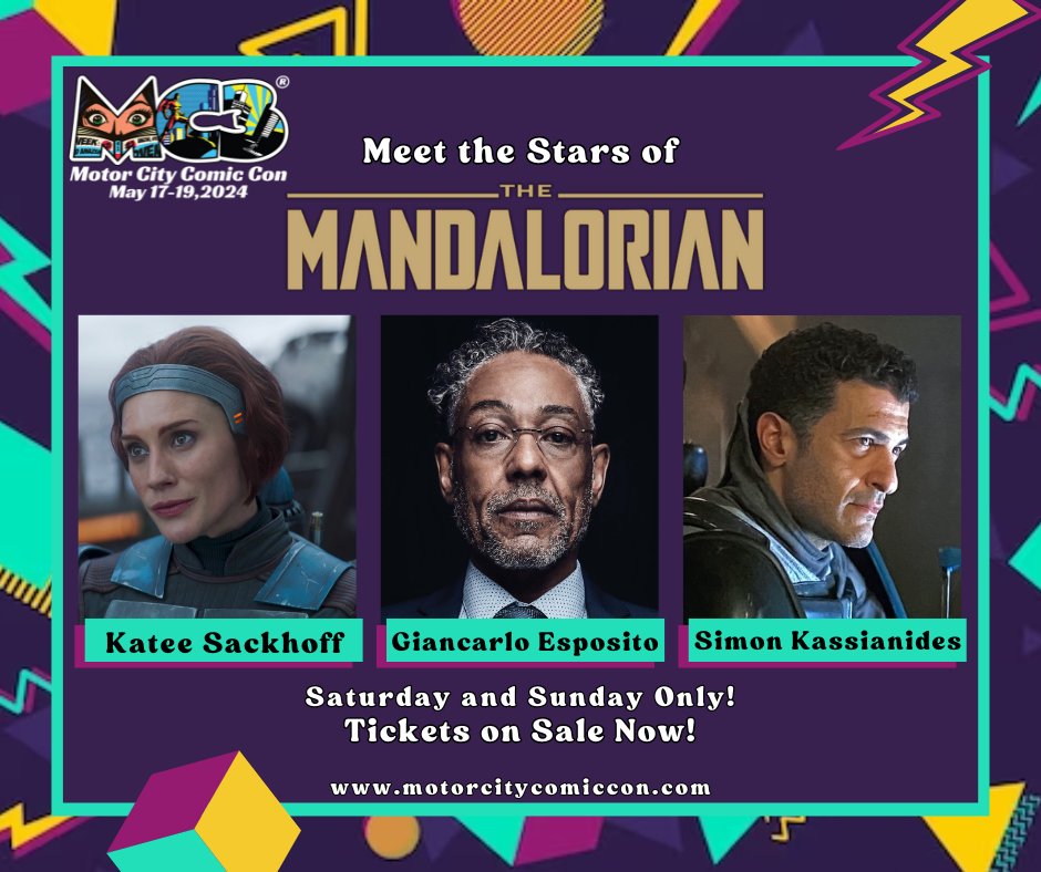 #KateeSackhoff #SimonKassianides & #GiancarloEsposito are coming to #MotorCityComicCon 2024! You know them from their roles in #TheMandalorian & you can meet them at #MC3 2024! 🎫Tickets are now on sale at motorcitycomiccon.com 📷Photos Ops on sale at captureticketing.com/events/50