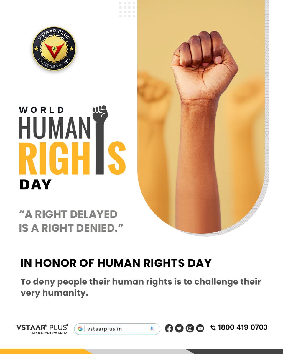 Vstaarplus_'s tweet photo. WORLD HUMAN RIGHTS DAY
A RIGHT DELAYED IS A RIGHT DENIED.
IN HONOR OF HUMAN RIGHTS DAY
To deny people their human rights is to challenge their very humanity.
#humanrights #equality #freedom #vstaarplus #ayurveda #wellness #ayurveddicsyrup #networkmarketing #mlm #directselling https://t.co/iPGU9X67wH