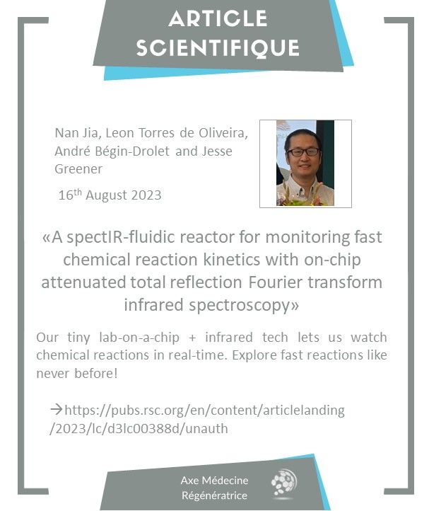 AxeMedReg's tweet photo. élicitations à Nan Jia pour la publication de son article : " A spectIR-fluidic reactor for monitoring fast chemical reaction kinetics with on-chip attenuated total reflection Fourier transform infrared spectroscopy”

Publié dans : Analytical Methods 
Le 17 août 2023 https://t.co/cKY7HZBda6