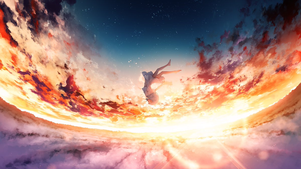 sky cloud 1girl scenery star (sky) solo sunset  illustration images