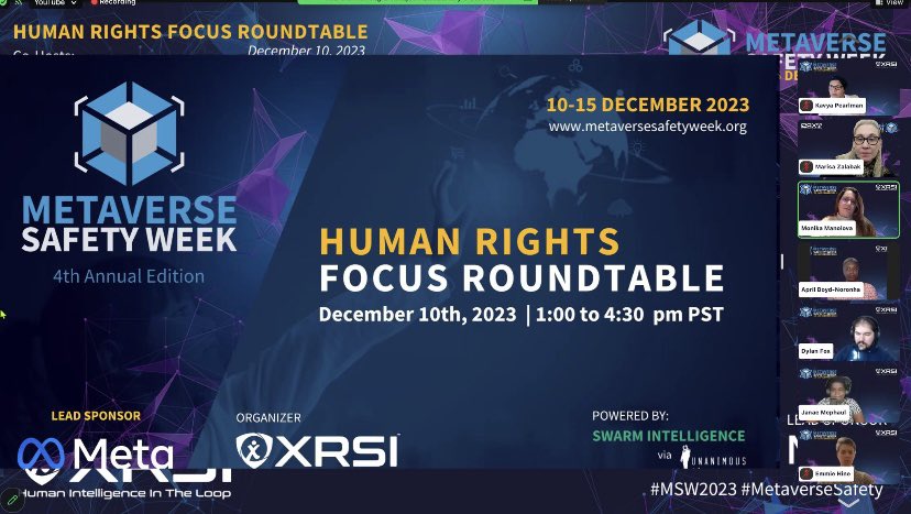 Today we celebrate 75 years of the #UniversalHumanRights Declaration. @XRSI kicked off the 4th annual @metaversesafetyweek. Featuring a multistakeholder group taking part in the strategic intelligence-gathering session powered by SWARM INTELLIGENCE via @UnanimousAI
#Regulations