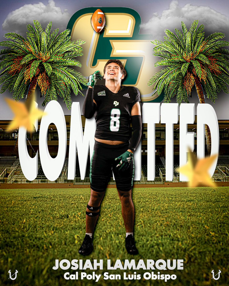Josiah_Lamarque8 (@josiahlamarque) on Twitter photo Im blessed to announce that I’ll be taking my talents up to the 805 and have officially COMMITTED to Cal Poly San Luis Obispo!! 🖤💚🐎 #Ridehigh #Gostangs <a href="/CoachLofthouse/">CoachPeterLofthouse</a> <a href="/NHTarsFootball/">Newport Football</a> <a href="/Lumberjack36/">Eddie Steele aka Coach Steele</a> <a href="/coach_BSicilia/">Brandon Sicilia</a> <a href="/CoachCA4/">Coach CA</a> <a href="/Coach_Dre_/">Andre Velazquez</a> <a href="/CoachHuizar/">Coach Huizar</a> Im blessed to announce that I’ll be taking my talents up to the 805 and have officially COMMITTED to Cal Poly San Luis Obispo!! 🖤💚🐎 #Ridehigh #Gostangs <a href="/CoachLofthouse/">CoachPeterLofthouse</a> <a href="/NHTarsFootball/">Newport Football</a> <a href="/Lumberjack36/">Eddie Steele aka Coach Steele</a> <a href="/coach_BSicilia/">Brandon Sicilia</a> <a href="/CoachCA4/">Coach CA</a> <a href="/Coach_Dre_/">Andre Velazquez</a> <a href="/CoachHuizar/">Coach Huizar</a>
