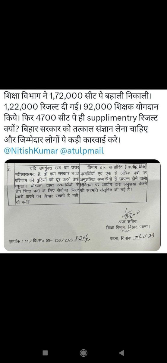 Ranveer808's tweet photo. #BPSC_TRE1
कंप्यूटर विज्ञान: फर्जी पकड़ाए लगभग 1000+
लेकिन supplementary RESULT आया सिर्फ 19 का
@atulpmail @BiharTakChannel @btetctet @STET_QUALIFIED @Talktruely @Teacher_Point @News18Bihar @RajnishJhakumar @gloriouscentre1 @ZeeBiharNews @yadavtejashwi @SushilModi @INCIndia @ndtv https://t.co/cSrfmxylwe